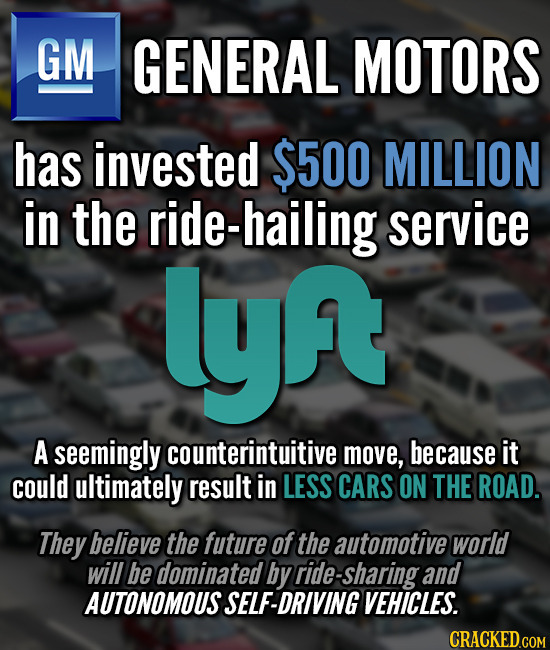 GM GENERAL MOTORS has invested $500 MILLION in the ride-hailing service yF A seemingly counterintuitive move, because it could ultimately result in LE