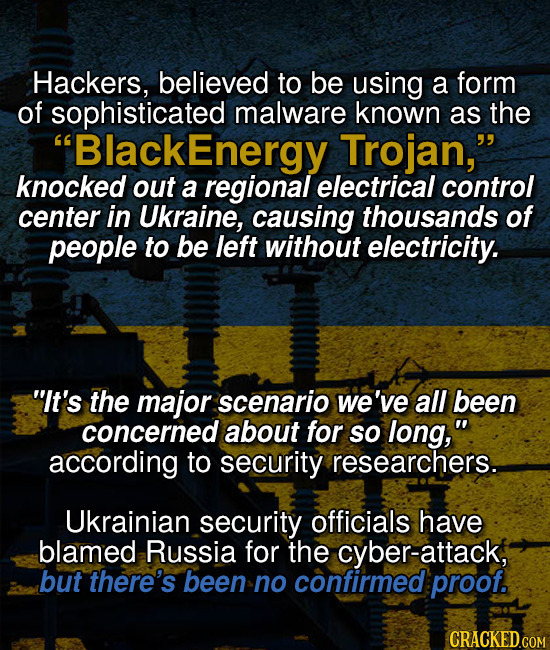 Hackers, believed to be using a form of sophisticated malware known as the lackEnergy Trojan, knocked out a regional electrical control center in Ukr