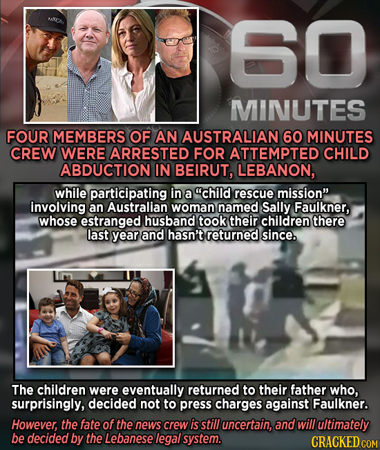 MAREP, 60 MINUTES FOUR MEMBERS OF AN AUSTRALIAN 60 MINUTES CREW WERE ARRESTED FOR ATTEMPTED CHILD ABDUCTION IN BEIRUT, LEBANON, while participating in
