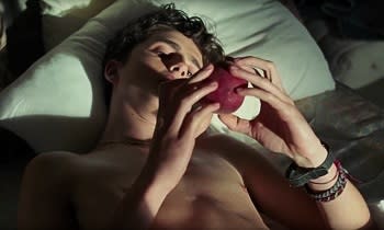 Call Me By Your Name peach scene