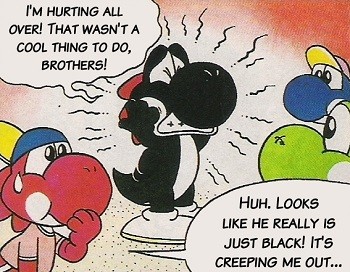 8 Mario Bros. Moments Nintendo Doesn't Want You To See - a scene from an old comic depicting racist Yoshis