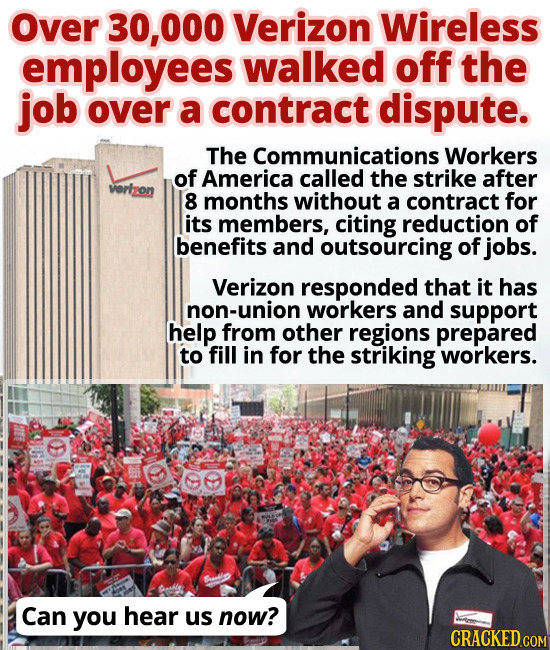 Over 30,000 Verizon Wireless employees walked off the job over a contract dispute. The Communications Workers of America called the strike after vorfz
