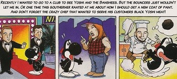 8 Mario Bros. Moments Nintendo Doesn't Want You To See - a scene from an old comic depicting racist Yoshis