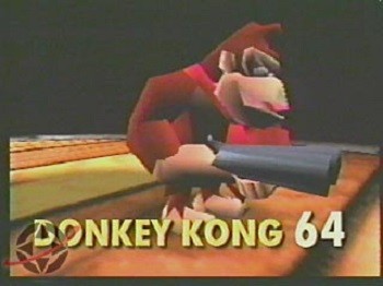 8 Mario Bros. Moments Nintendo Doesn't Want You To See - an old Nintendo 64 scene depicting Donkey Kong with a gun