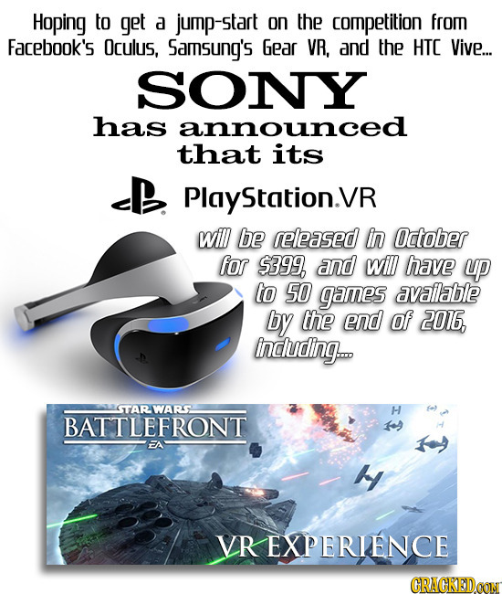 Hoping to get a jump-start on the competition from Facebook's Oculus, Samsung's Gear VR, and the HTC Vive... SONY has announced that its Play Station.