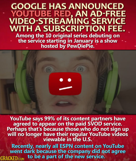GOOGLE HAS ANNOUNCED YOUTUBE AN AD-FREE VIDEO-STRRED2 SERVICE WITH A SUBSCRIPTION FEE. Among the 10 original series debuting on the service starting i