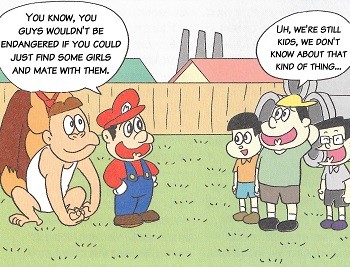 8 Mario Bros. Moments Nintendo Doesn't Want You To See - an old Nintendo comic depicting Mario and Diddy Kong harassing children