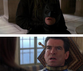 Batman and Bond subdued