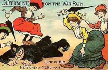 SUFFRAGIST5 ON THE WAR PATH. JUMP ONHIM. 643 HE IS ONLY A MERE MAN
