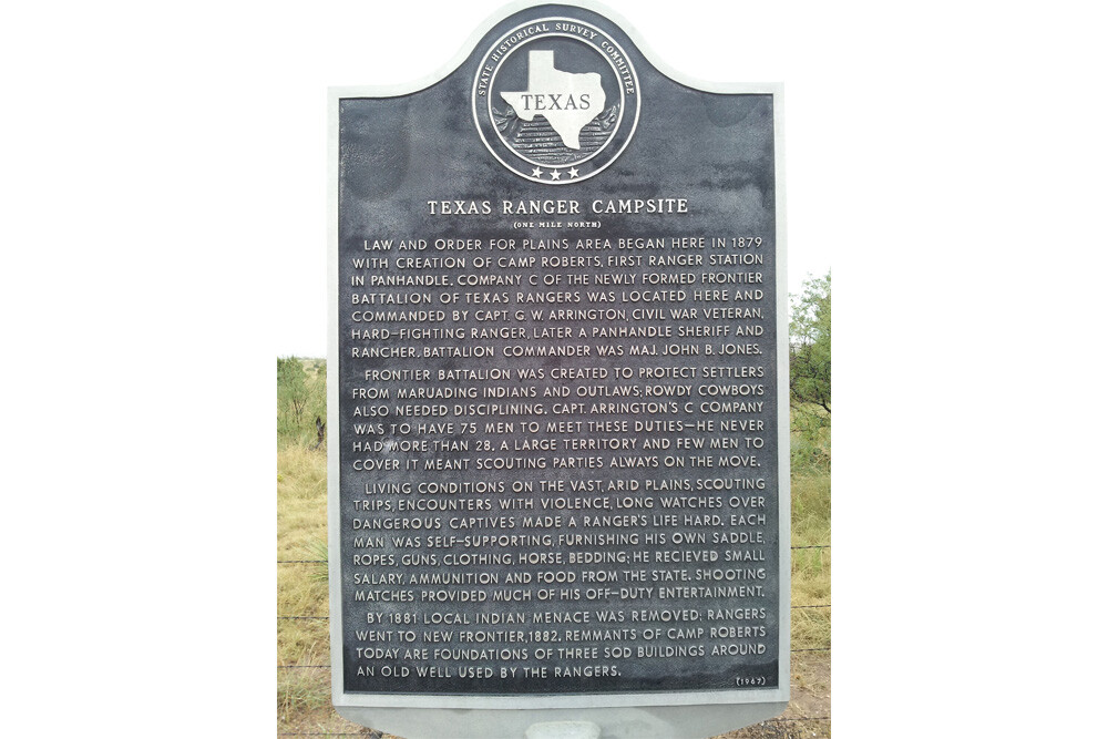 Texas Historical Marker for Texas Ranger Camp Roberts in Blanco Canyon