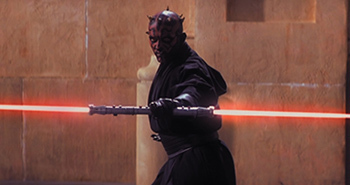 Darth Maul activates his lightsaber