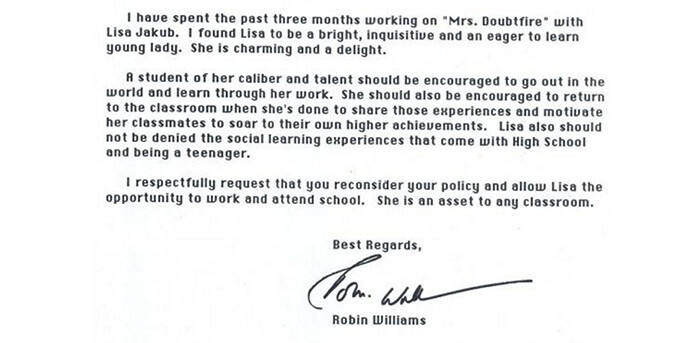 Lisa Jakub Robin Williams Letter
