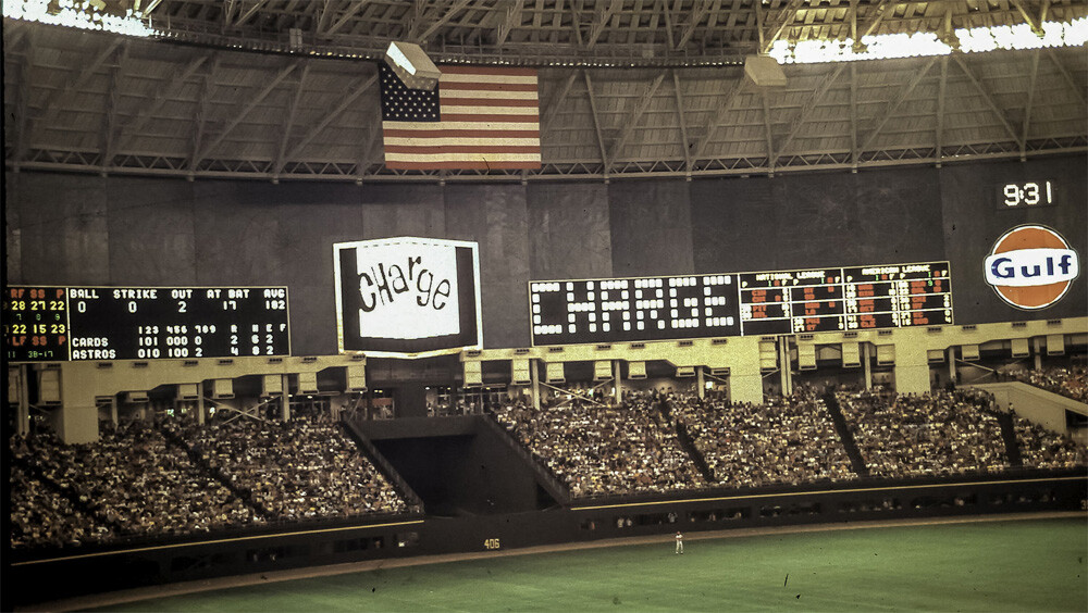 AstroTurf (pictured in the outfield) inside the Houston Astrodome