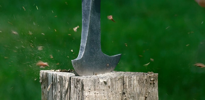 Hatchet striking wood