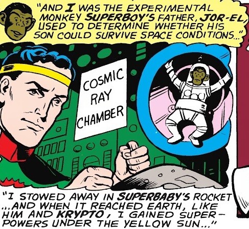 Beppo the Super-Monkey remembers being experimented on by Superman's father.