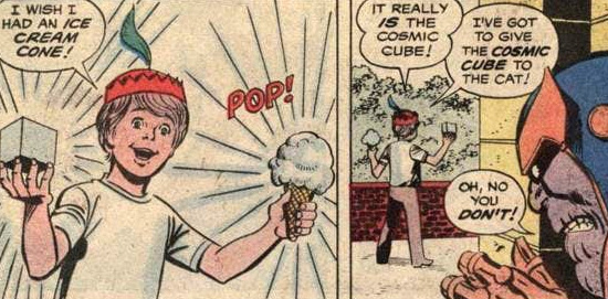 Thanos takes the Cosmic Cube from a kid