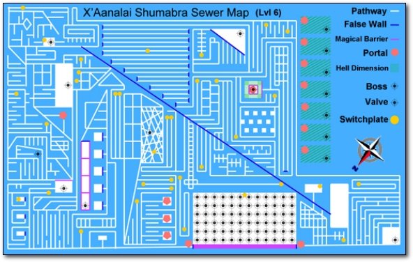 X'Aanalai Shumabra Sewer Map (Lvl 6) Pathway False Wall Magical Barrier Portal Th Hell Dimension Boss Valve Switchplate E 