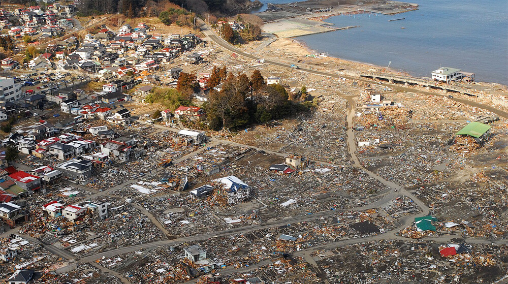 aerial view of damage to Ōtsuchi, Japan