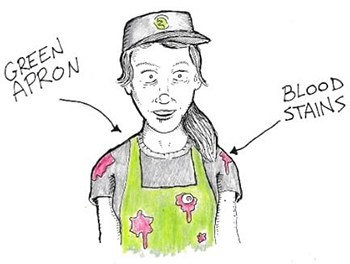 GREEN APRon BLOOD STAINS 