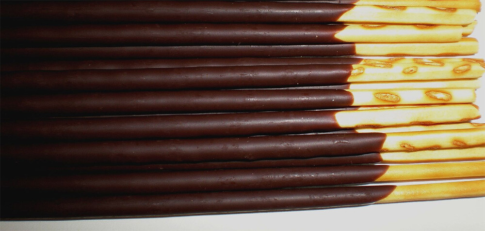 One pack of regular chocolate-coated pocky sticks.