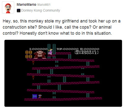 MarioMario MaroM81 Donkey Kong Community Hey. so. this monkey stole my girlfriend and took her up on a construction site? Should I like. call the cops