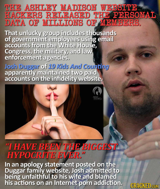 THE ASHLEY MADISON WEBSITE HACKERS RELEASED THE PERSONAL DATA OF MILLIONS OF MEMBERS. That unlucky group includes thousands of government employees us