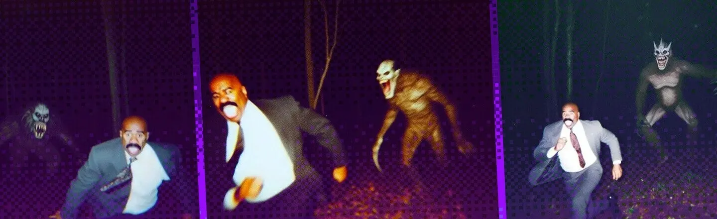 Celebrate Spooky Season With Pictures of Steve Harvey Being Chased By Ghouls