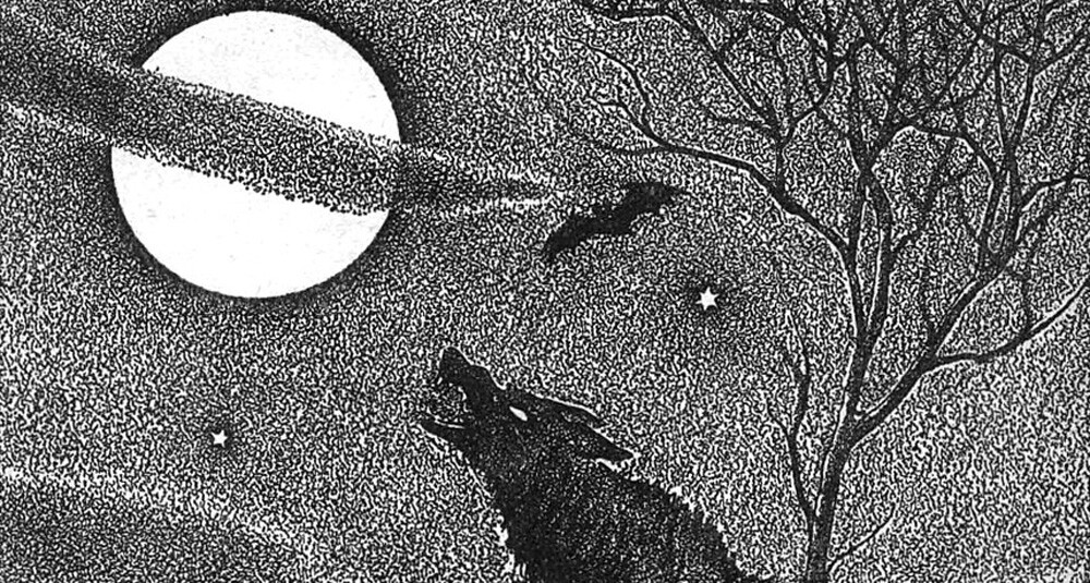 menacing wolves under the moon