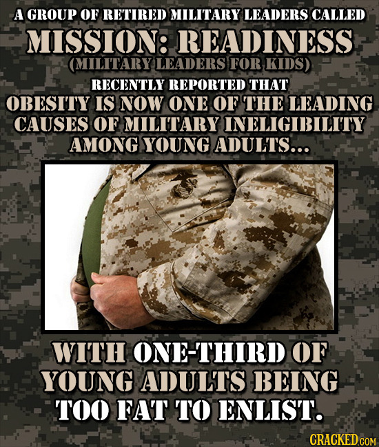 A GROUP OF RETIRED MILITARY LEADERS CALLED MISSION: READINESS (MILI'TARY LEADERS FOR KIDS) RECENTLY REPORTED THAT OBESITY IS NOW ONE OF THE LEADING CA