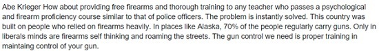 Abe Krieger Hou about providing free firearms and thorough training to any teacher who passes a psychological and firearm proficiency course similar t