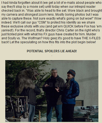 I had kinda forgotten about it (we get a lot of e-mails about people who say theyll stop by a movie set) until today when our intrepid reader checked