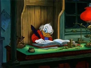 Scrooge McDuck, the notable cartoon miser of Disney fame.