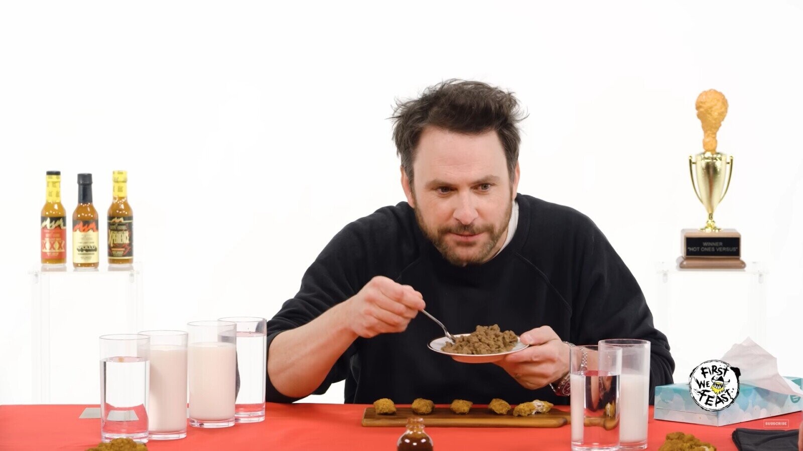 Charlie Day Actually, Really, Truly Eats Cat Food on ‘Hot Ones Versus’