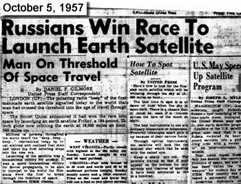 October 5, 1957 HAA O Russians Win Race To Launch Earth Satellite Man On Threshold Hore To Spot U.S May. Speo Of Space Travel Satellite Up Satellite N