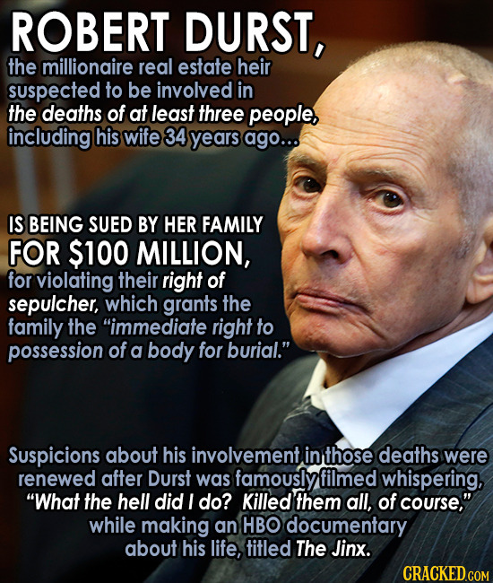 ROBERT DURST, the millionaire real estate heir suspected to be involved in the deaths of at least three people, including his wife 34 years ago... IS 