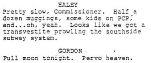 Excerpt from unmade 1984 Batman script.