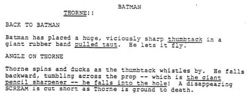 Ištrauka iš nepadarytų 1984 m. Betmeno scenarijaus.