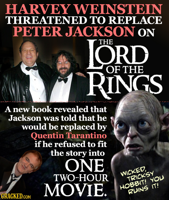HARVEY WEINSTEIN THREATENED TO REPLACE PETER JACKSON ON LORD THE RINGS OF THE A new book revealed that Jackson was told that he would be replaced by Q
