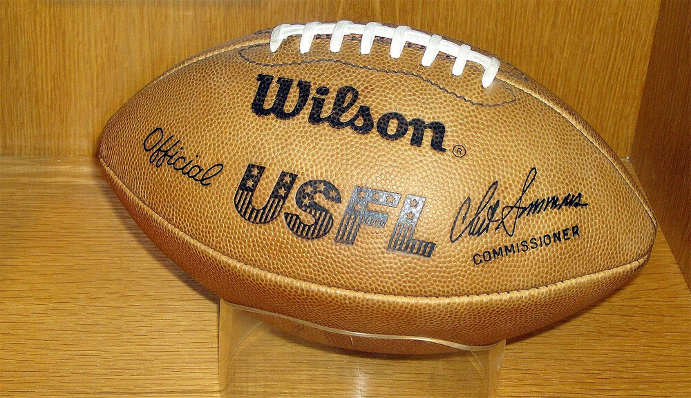 Official game ball of the USFL on display at Pro Football hall of Fame