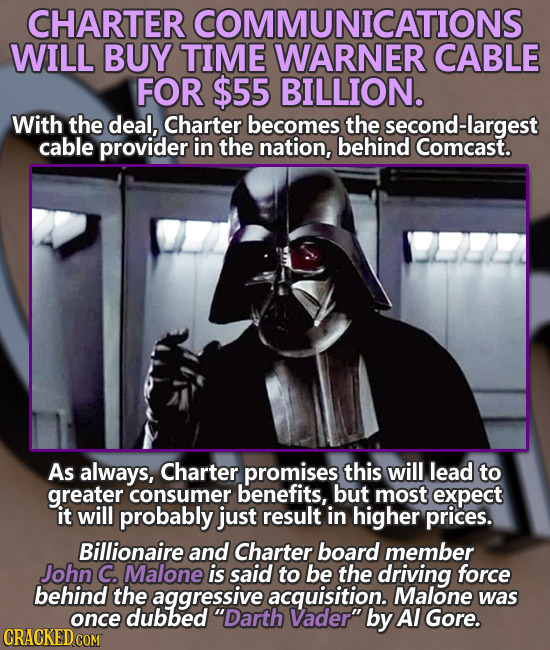CHARTER COMMUNICATIONS WILL BUY TIME WARNER CABLE FOR $55 BILLION. With the deal, Charter becomes the second-largest cable provider in the nation, beh