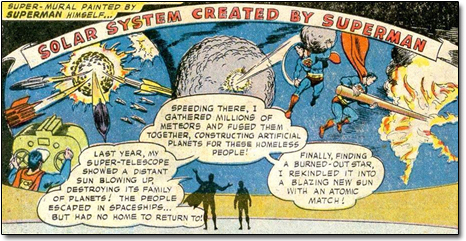 SU28R. MUIRAL PAINTED 8Y SUPERMAN CREATAD HINGELE.. BY TULPERMA SYSTEM SOLA ha SPEEDING THERE. ATHEREO MILLION4 OF METEORE AND FUGED THEM TOGETHER. CO