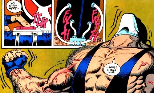 Batman comic book panels showing Bane.