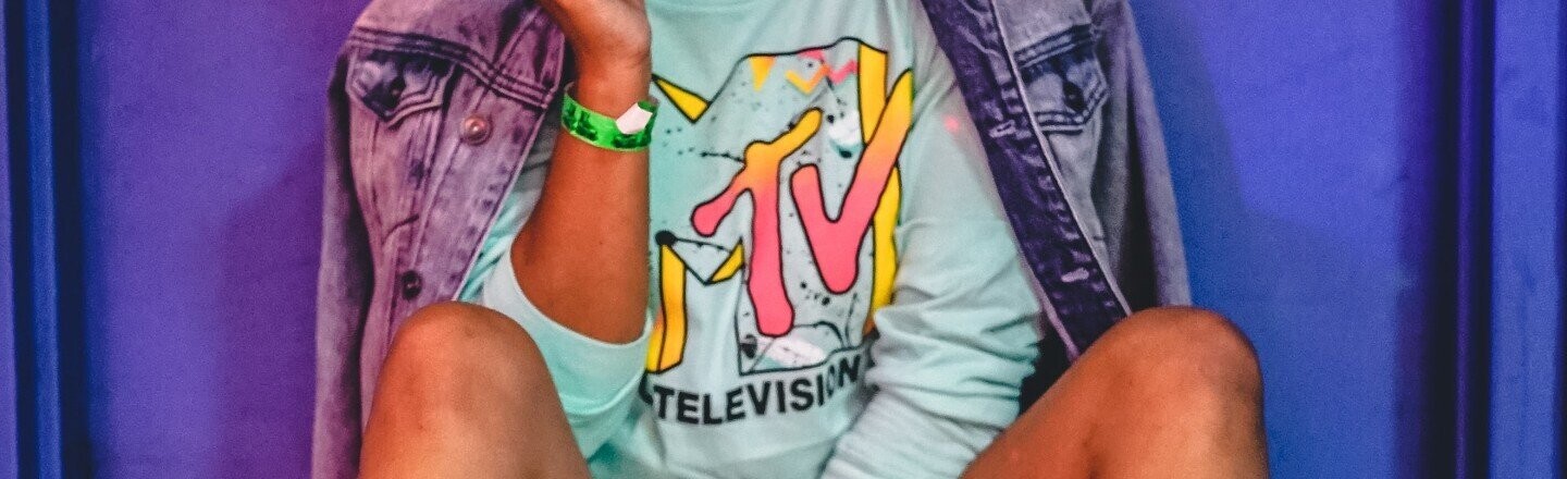 Woman wearing MTV sweatshirt