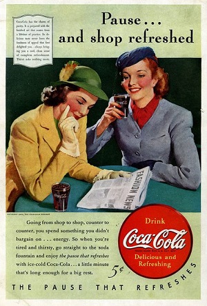 Pause... and shop refreshed FASHIOK NE Going from shop. Drink shop fo counter to counter. you spead somethiag you aidn't Coca-Cola bargain E energey.