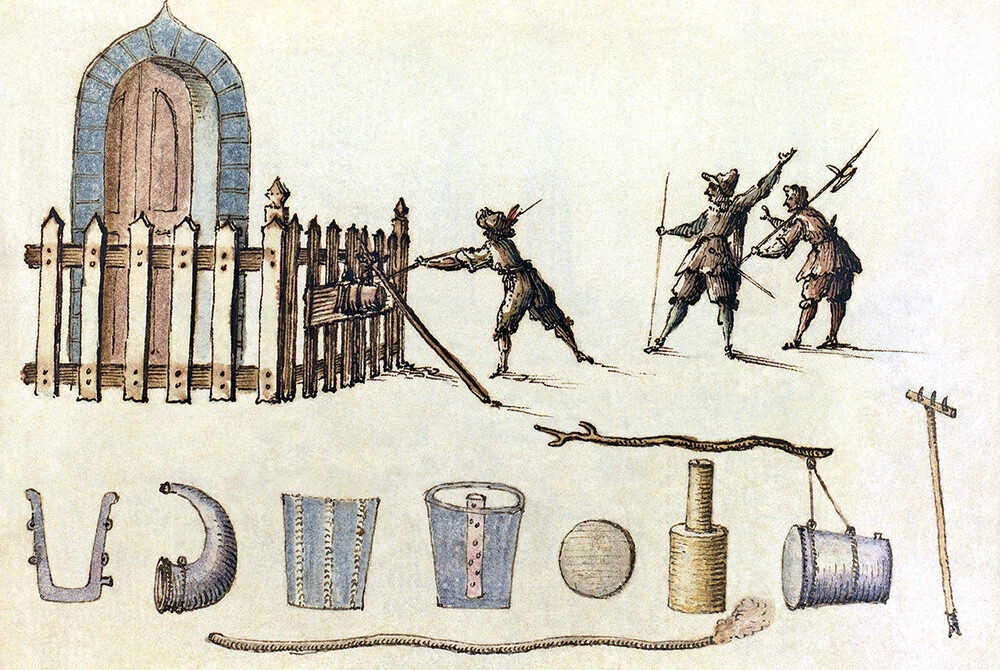 A petard, from a seventeenth-century manuscript of military designs