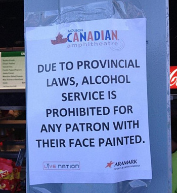 CANADIAN MOLSON amphitheatre PROVINCIAL DUE TO LAWS, ALCOHOL SERVICE IS PROHIBITED FOR ANY PATRON WITH THEIR FACE PAINTED. LIVE NATION ARAMARK 