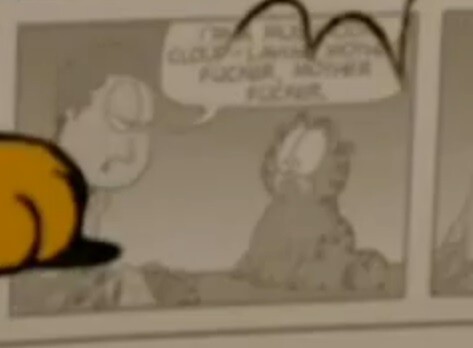 Background detail in 'Garfield Gets Real' showing offensive language.