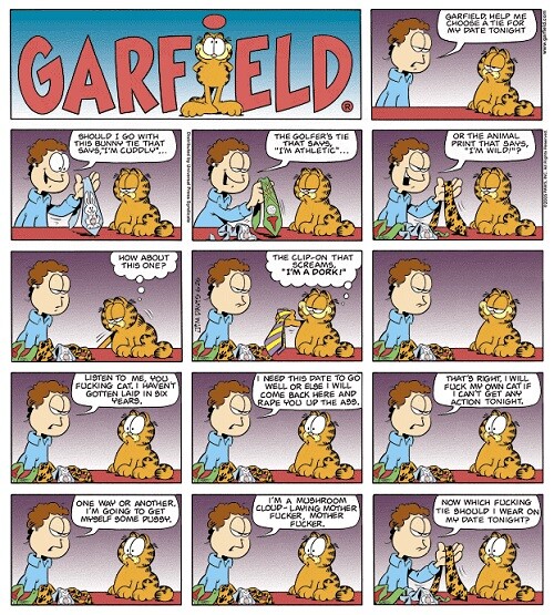 Garfield comic strip edited to have offensive language.