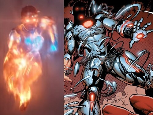 Screenshot from Doctor Strange 2 trailer and comic book panel showing Iron Man.