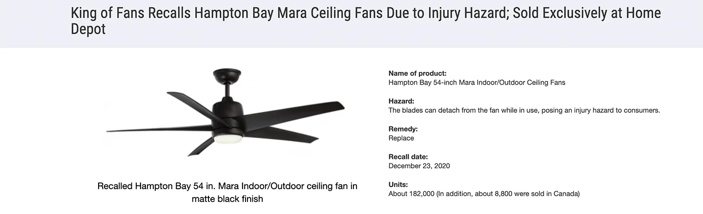 'Home Depot' Ceiling Fans Recalled As Blades Keep Flying Off, Smacking People